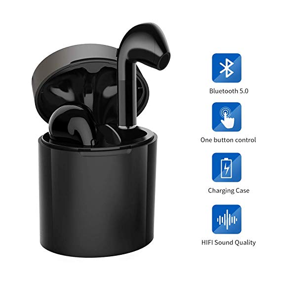 Helose Wireless Bluetooth Earbuds, Portable Sport V5.0 True Wireless Earphones Hands Free Mini Noise Cancelling in-Ear Headphones with Mic and Charging Case(X10 Black)