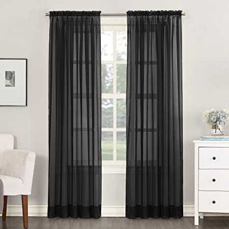 No. 918 Emily Sheer Voile Rod Pocket Curtain Panel, 59" x 84", Black