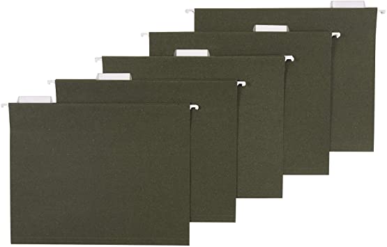 AmazonBasics Hanging File Folders, Letter Size, Standard Green, 1/5-Cut Tabs, 75 per Box