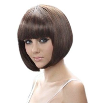 RoyalStyle® 8" 30cm Short Hair Wig Natural As Real Hair Cosplay Wigs Neat Bangs Bob Wigs(Brown)