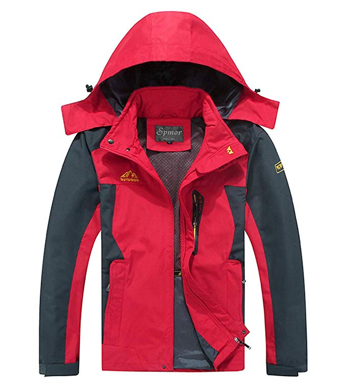 Spmor Men's Outdoor Sports Hooded Windproof Jacket Waterproof Rain Coat