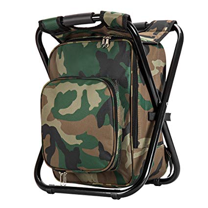 Upgrade Large Size Ultralight Backpack Cooler Chair, Portable & Folding Camping Chair Stool Backpack with Cooler Insulated Picnic Bag, Hiking Camouflage Fishing Backpack Chair, Perfect for Beach BBQ