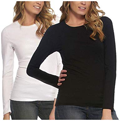 Felina Women's 2 Pack Long Sleeve Layering Crew Neck T-Shirts