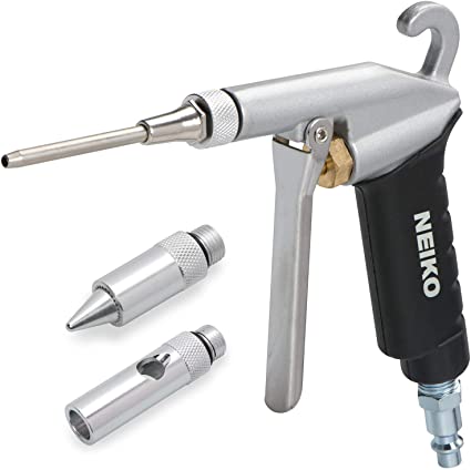 Neiko 31121A Pneumatic High Flow Air Blow Gun Kit with 3 Interchangeable Nozzle Extensions | 1/4-Inch NPT