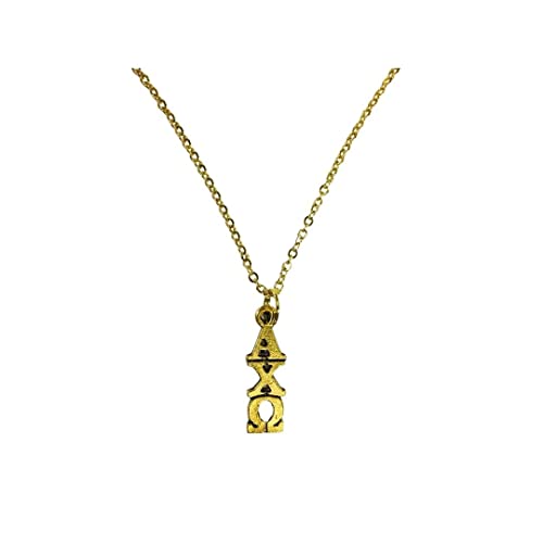 Gold Alpha Chi Omega AXO Sorority Lavaliere Necklace, 18 inch chain