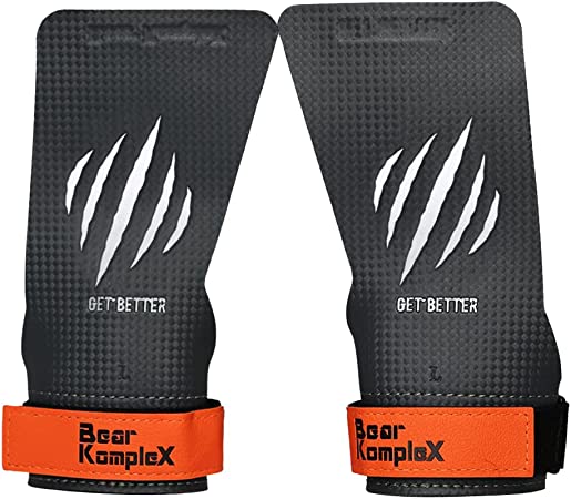 Bear KompleX Carbon No Hole Speed Hand Grips for Pull-Ups, Weightlifting, WODs with Wrist Straps, Cross-Training Gloves, Comfort and Support, Hand Protection from Rips and Blisters for Men and Women