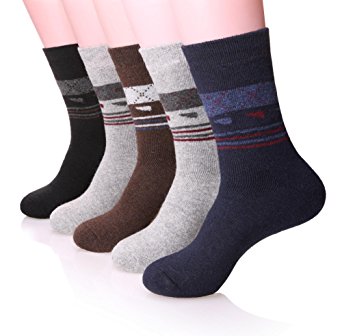 ProEtrade Men Wool Thick Winter Socks – 5 Pairs Warm Crew Socks Assorted Colors