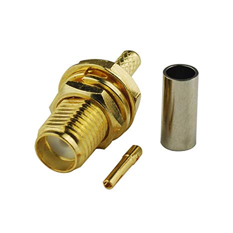 Eightwood 10pcs SMA Female Bulkhead Crimp Connector Gold-plated for RG316 RG174 Cable