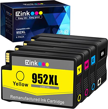 E-Z Ink (TM) Remanufactured Ink Cartridge Replacement for HP 952 952XL to use with OfficeJet Pro 8710 8720 7740 8740 7720 8700 8715 (1 Black, 1 Cyan, 1 Magenta, 1 Yellow, 4 Pack) New Upgraded Chips