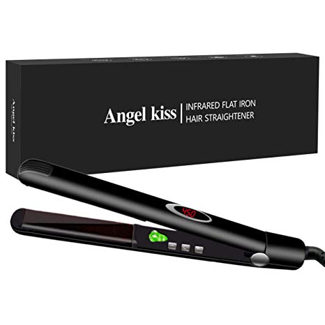 Angel Kiss 1'' Flat Iron Ceramic Tourmaline Ionic Infrared Hair Straightener Pro 2.0 - Anti-Static Technology and Digital Controls
