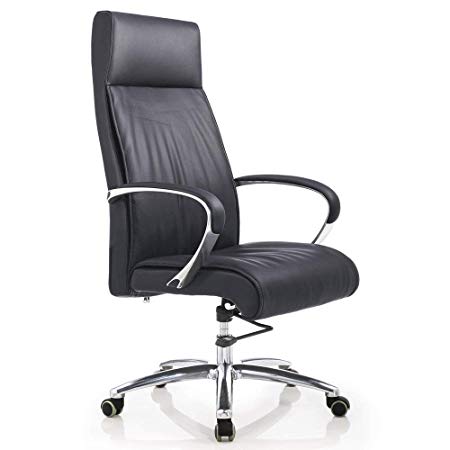 Forbes Genuine Leather Aluminum Base High Back Executive Chair - Black