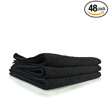 Chemical Guys MIC35348 Workhorse Professional Grade Microfiber Towel, Black (16 in. x 16 in.) (Pack of 48)