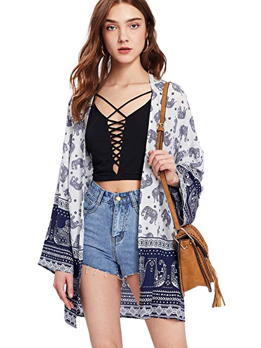 Milumia Women's Printed Shawl Kimono Cardigan Tops Cover up Blouse