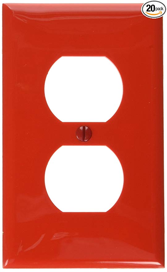 Leviton 80703-R 1-Gang Duplex Device Receptacle Wallplate, Standard Size, Thermoplastic Nylon, Device Mount, Red, 20-Pack