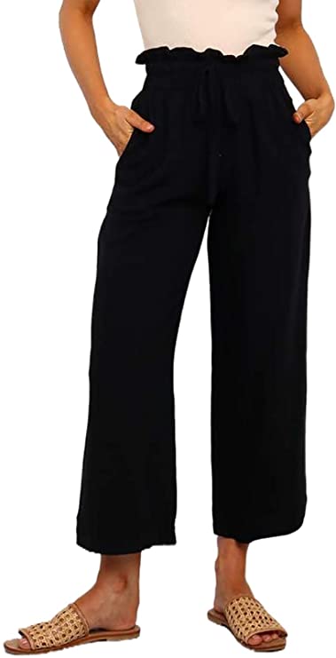 Dokotoo Womens Casual Elastic Waist Solid Comfy Jogging Jogger Pants with Pockets