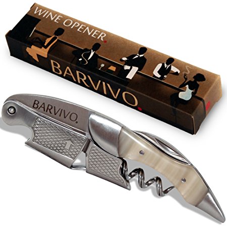 Professional Waiters Corkscrew by Barvivo - This Bottle Opener for Wine and Beer Bottles is Used by Waiters, Sommelier and Bartenders Around the World. Made of White Resin and Thick Stainless Steel.