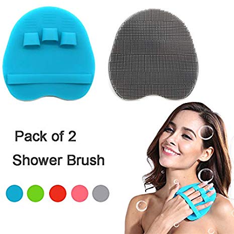 Soft Silicone Shower Brush, Body & Face & Short Hair Wash, Bath Exfoliating Skin Massage Scrubber, Dry Skin Brushing Glove Loofah, Fit for Sensitive and All Kinds of Skin (Blue Gray)