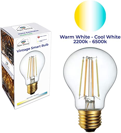 Dual Warm/Cool White Smart Zigbee Edison Retro Filament Vintage Dimmable Bulb –Works with Philips Hue, SmartThings, Alexa, Google Home & IFTTT – (2200-6500k) Includes B22 to E27 Adapter - 7W LED