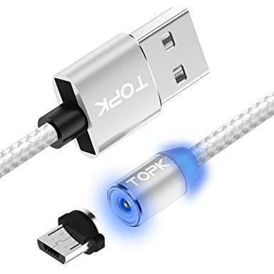 Micro USB Cable,TOPK 3.3 ft Light Up Nylon Braided Magnetic High Speed Charging USB Cable for Android Devices,Samsung,Nexus,LG,Sony,HTC,Huawei,Motorola and More(Silver)
