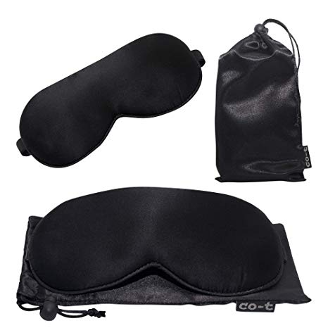 Natural Silk Sleep Mask - Organic Silk Eye Mask For Sleeping - Ultra Soft Black Slip Face Mask With Elastic Adjustable Strap and Pouch