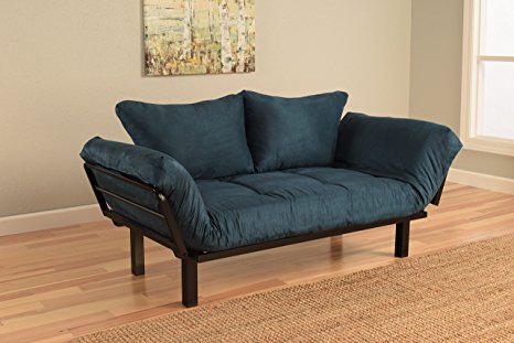 Best Futon Lounger Sit Lounge Sleep Smaller Size Furniture is Perfect for College Dorm Bedroom Studio Apartment Guest Room Covered Patio Porch . KEY KITTY Key Chain INCLUDED ( Posh Blue)