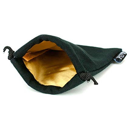 Velvet Dice Bag 5x8 Inch | High Quality Deluxe Double Stitched Seam | Snag Proof Satin Lining | Holds Over 110 Dice | Gold Interior With Black Exterior | Super Sturdy | Lifetime Guarantee