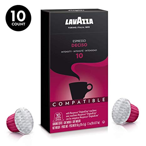 Lavazza Premium Coffee Corp Nespresso OriginalLine Compatible Capsules, Deciso Espresso, Dark Roast Coffee, 10 ct