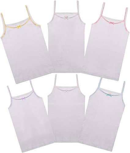 Buyless Fashion Girls Tagless Cami Scoop Neck Undershirts Cotton Tank with Trim and Strap (6 Pack)