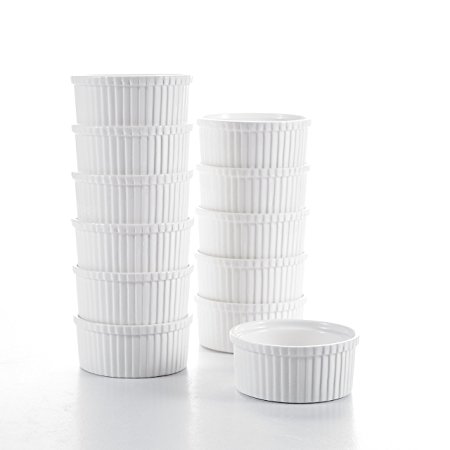 Malacasa, Series Ramekin, 12-Piece 3.5" (9cm) Ramekins Ivory White Porcelain China Ceramic Cream White Dishes(Set of 12)