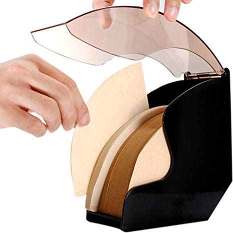 WINGOFFLY Coffee Filter Paper Holder with Cover Acrylic Coffee Filters Dispenser Rack Shelf Storage