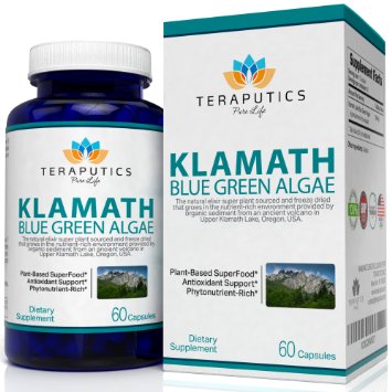 Teraputics Klamath Blue Green Algae - Phytonutrient-Rich Natural Elixir SuperFood, Purely Sourced From Klamath Lake, 60 Caps, 500mg