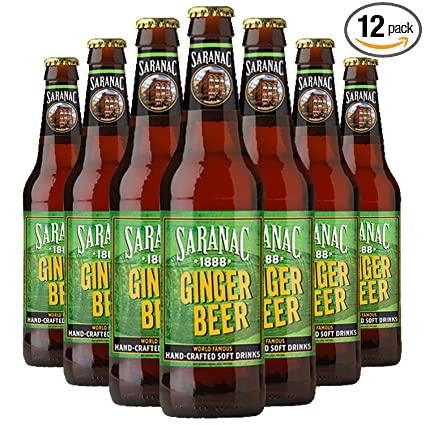 Saranac World Famous Hand-Crafted Ginger Beer Soda Soft Drink, 12 fl oz (12 Glass Bottles)