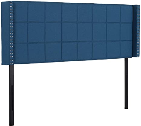 VECELO Upholstered Height Adjustable Headboard with Decorative Nailhead Trim, 49.3'', Queen, Cobalt