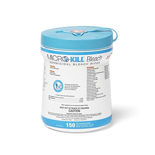 Medline MSC351410AN1 Micro-Kill Bleach Germicidal Bleach Wipes, 6" x 5", 150/Canister