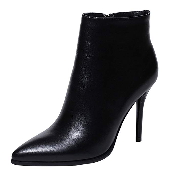VOCOSI Women's Leather Ankle Boots Thin Heels Pointy Toe Zipper Daily Wear Booties