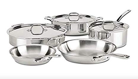 All-Clad ST40008 D3 Compact Stainless Steel Dishwasher Safe Cookware Set, 8-Piece, Silver