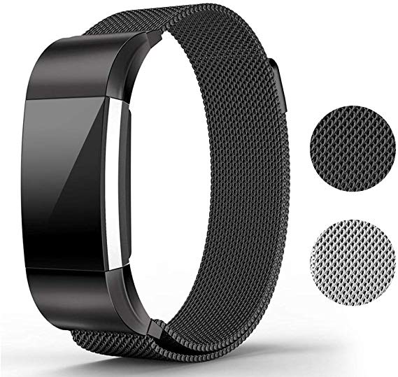 Replacement Bands for Fitbit Charge 2-Stainless Steel Metal Bracelet with Magnet Clasp, Smart Wristband Accessories, Black/5.5''– 8.6"