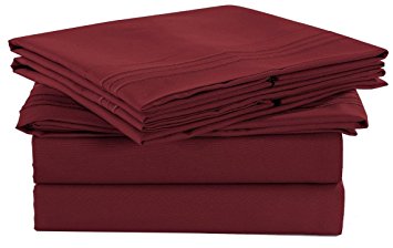 1800 Microfiber Sheet Set by Ruthy’s Textile – Softest Double Brushed Hypoallergenic Wrinkle Resistant Anti Dust Mite Deep Pocket Sheets, 1 Flat 1 Fitted 2 Pillow Cases (Queen, Burgundy)