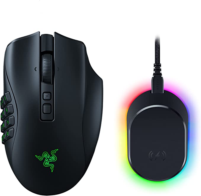 Razer Naga V2 Pro Wireless MMO Gaming Mouse Mouse Dock Pro with Wireless Charging Puck Bundle