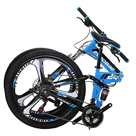 Eurobike EURG4 Mountain Bike 26 Inches 3 Spoke Wheels Dual Suspension Folding Bike 21 Speed MTB