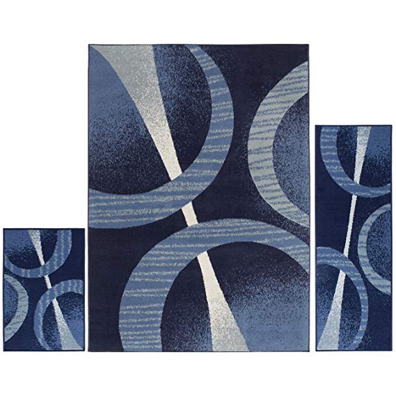 Home Dynamix Ariana Three-Piece Rug Set HD5194-300, Navy Blue | Complete The Look in Any Room | Area Rug, Runner, One Scatter Mat | Easy to Clean and Care for | Fade and Stain Resistant