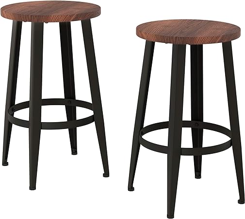 Lavish Home 80-FSTL-7 Counter Height Stools-Backless Kitchen or Dining Room Metal Base, Wood Seat- Modern Farmhouse Accent Furniture (Set of 2)