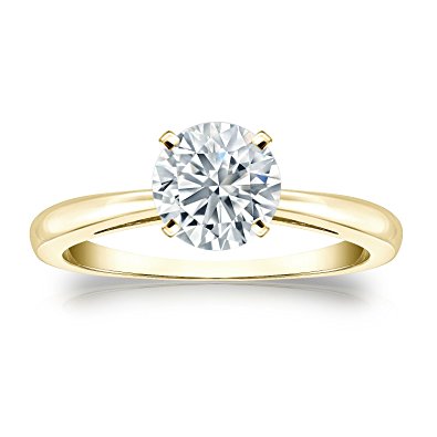 14k Yellow Gold Round Cut Diamond 4-Prong Solitaire Ring (1/2 cttw, G-H, VS2-SI1), Size 4-9