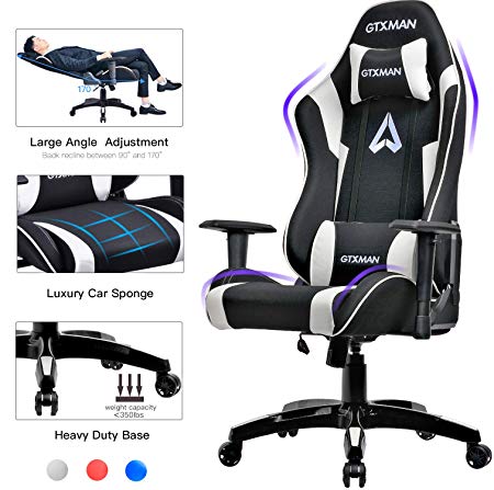 GTXMAN Gaming Chair Racing Style Office Chair Video Game Chair Breathable Mesh Chair Ergonomic Heavy Duty 350lbs Esports Chair White