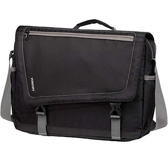 15.6 Laptop Messenger Bag for Men Lightweight Water Resistant Black School Shoulder Bag by Vonxury