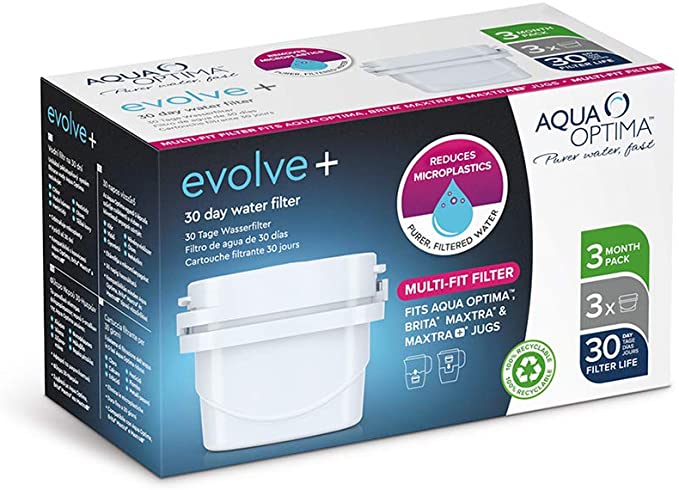 Aqua Optima Evolve  30 Day Water Filter Cartridge, White, 3 pack (up to 3 months supply)
