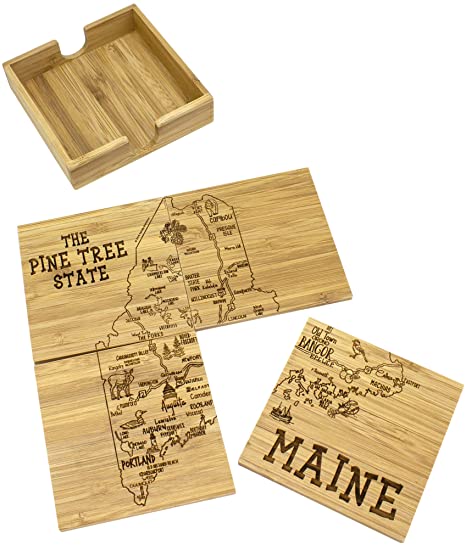 Totally Bamboo Maine State Puzzle 4 Piece Bamboo Coaster Set with Case