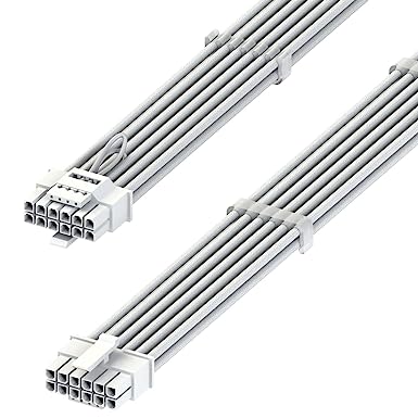 LINKUP - AVA 600W PCIE 5.0 12VHPWR (16Pin/12 4) 16AWG Sleeved High Current Power PSU Cable - 70cm - (White) Compatible with All RTX 4000 and RTX 3000 FE GPUs