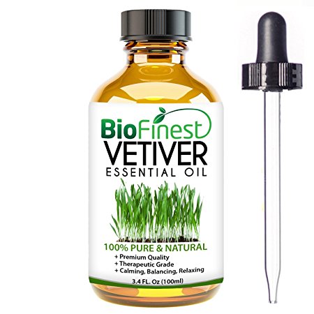 BioFinest Vetiver Oil - 100% Pure Vetiver Essential Oil - Premium Organic - Therapeutic Grade - Aromatherapy - Promote Sleep - Best For Reducing Inflammation - FREE E-Book and Dropper (100ml)