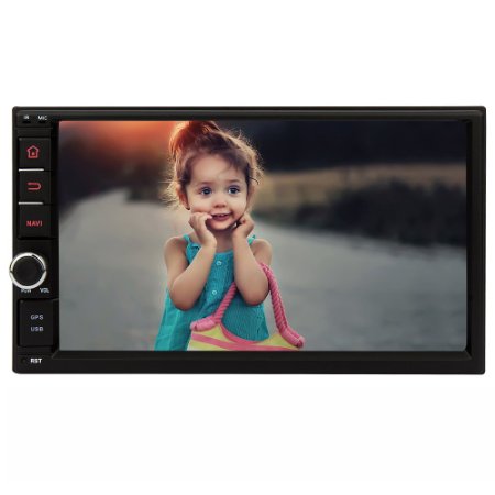 NAVISKAUTO 7 Inch 1024*600 Quad Core Double Din Android 4.4.4 Touch Screen Car Stereo In Dash GPS Navigation Support BT/WIFI/3G/SW-Control/Rear Camera/Air Play/Mirror Link WITHOUT DVD Player(RQ0255)